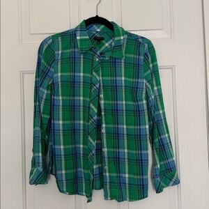 Talbots Green and Blue Spring Plaid Button Down Shirt MP